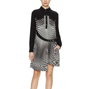 L.A.M.B. Black Gray Techno Dot Print Silk Shirt Dress NWT Sz 4